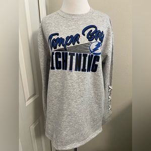 Tampa Bay Lightning sweatshirt with hockey lace detail on sleeves